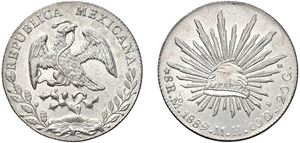 REPUBBLICA (1823 -) - 8 reales 1889, sigle MH, Citt&agrave; del Messico.