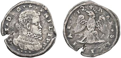 Moneta di Filippo III (1598–1621), 4 tarì 1612 (Messina), argento