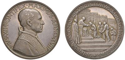 PIO XII (Eugenio Maria Pacelli), Medaglia 1956 “Festa del Lavoro Cristiano”, argento