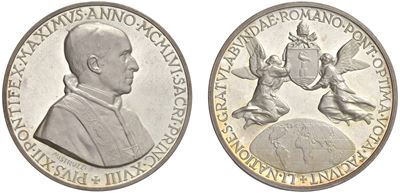 PIO XII (Eugenio Maria Pacelli), Medaglia 1956 (Anno XVIII) “Omaggio del mondo al pontefice”, arg...