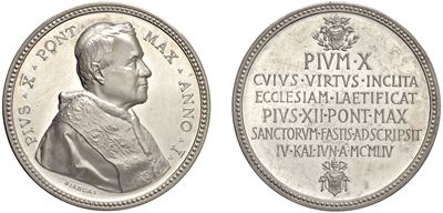 Pio XII (Eugenio Maria Giuseppe Pacelli), Medaglia 1954 “Canonizzazione di Pio X”, argento