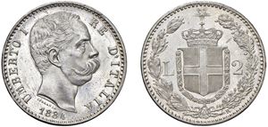 UMBERTO I (1878 - 1900) - 2 Lire 1884, 1st type, Rome.