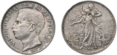 Vittorio Emanuele III, 2 Lire Cinquantenario 1911 (Roma), argento