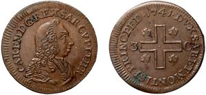 CARLO EMANUELE III, primo periodo (1730 - 1755) - 3 Cagliaresi 1741, Torino.