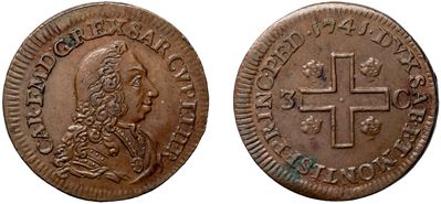 Carlo Emanuele III, 3 Cagliaresi (Torino, 1741) – rame