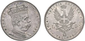 UMBERTO I, Colonia Eritrea (1890 - 1896) - Tallero 1896, Roma.