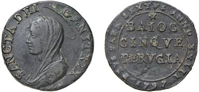 Pio Vi, Giovanni Angelo Braschi (1775 - 1799) - 5 Baiocchi 1797, Ribattuto su Moneta da 2 Baiocch...