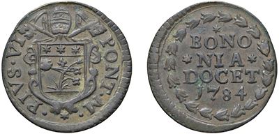 PIO VI (Giovanni Angelo Braschi) – Quattrino 1784, Bologna