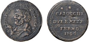 PIO VI, Giovanni Angelo Braschi (1775 - 1799) - 2 Baiocchi e mezzo 1796, con firma S., Fermo.