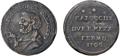 Giovanni Angelo Braschi (1775-1799) – 2 baiocchi e mezzo, 1796
