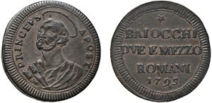 PIO VI, Giovanni Angelo Braschi (1775 - 1799) - 2 Baiocchi e mezzo 1795, Roma.