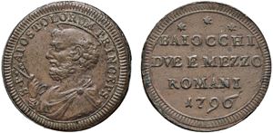 PIO VI, Giovanni Angelo Braschi (1775 - 1799) - 2 Baiocchi e mezzo 1796, Roma.