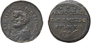 PIO VI, Giovanni Angelo Braschi (1775 - 1799) - 2 Baiocchi e mezzo 1796, Foligno.