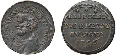 PIO VI (Giovanni Angelo Braschi) – 2 Baiocchi e mezzo, 1796, Foligno