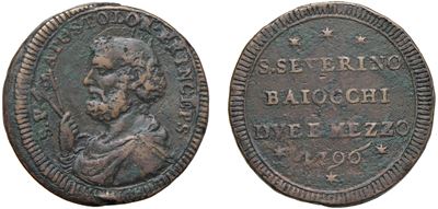 PIO VI (Giovanni Angelo Braschi), 2 Baiocchi e mezzo 1796, San Severino