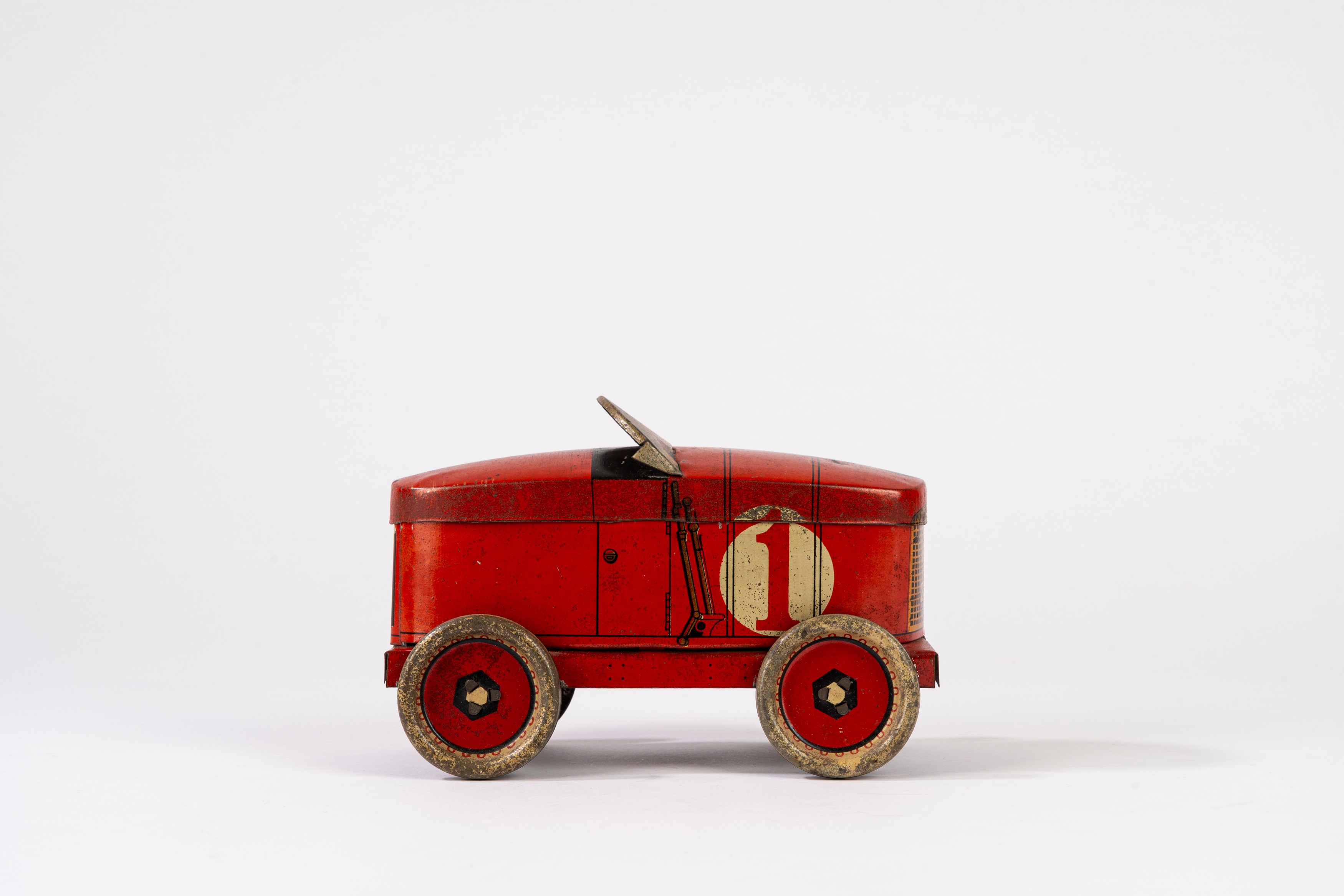 De Andreis Marseille - Scatola a forma di auto da corsa, latta litografata (anni 1920)