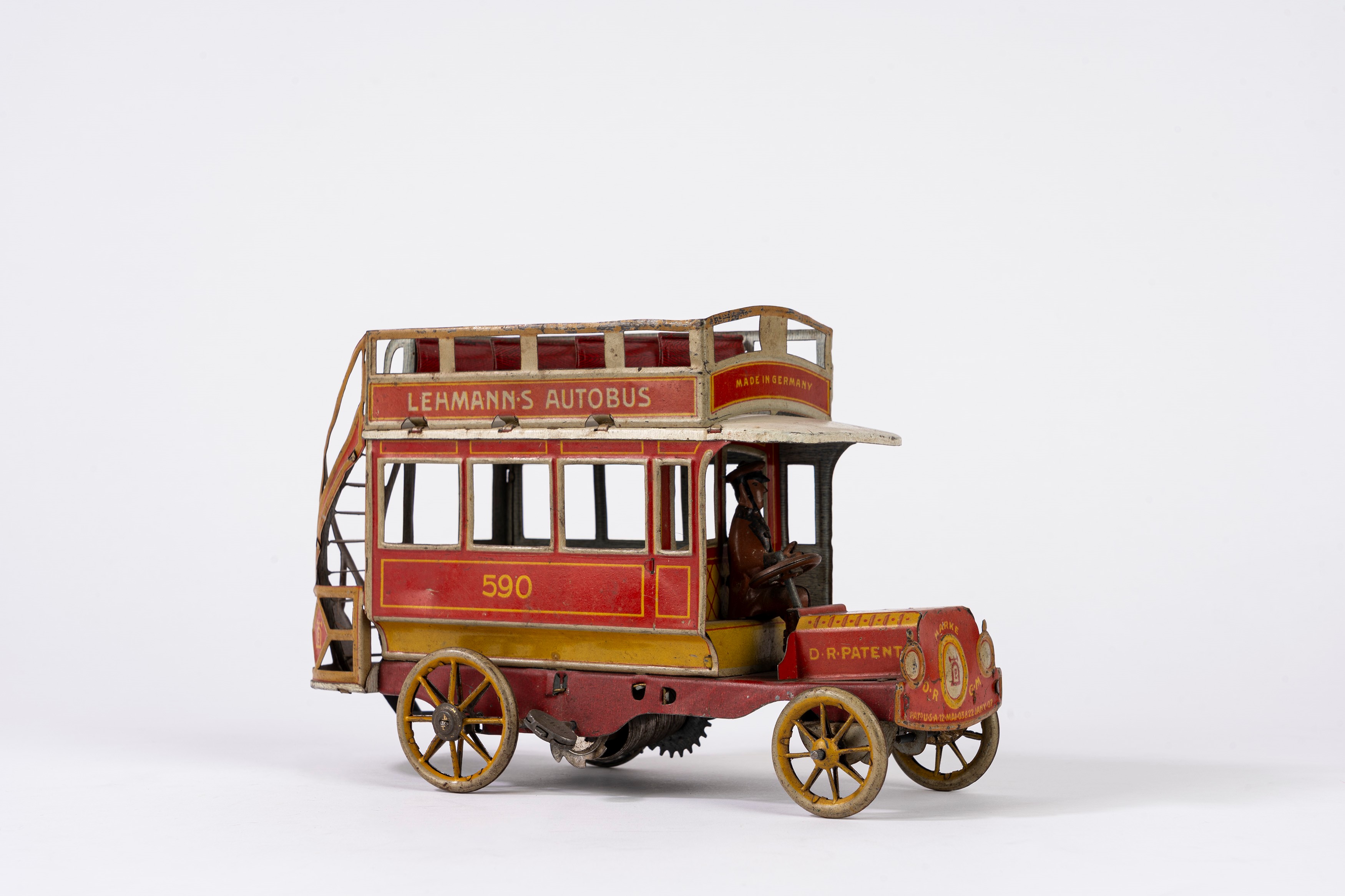 Lehmann - Autobus a due piani (Doubledecker bus) in latta litografata con meccanismo a carica a m...