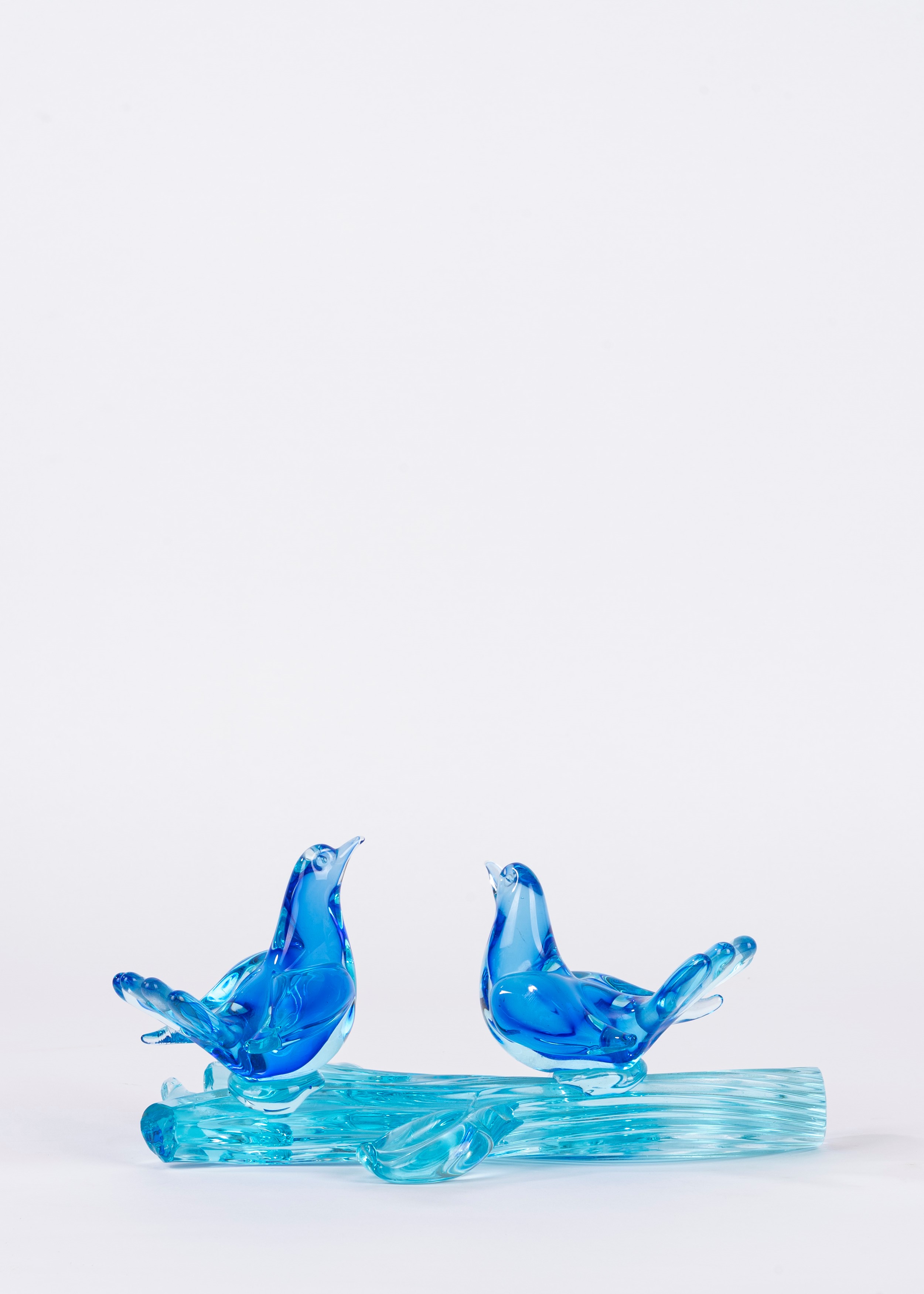 Archimede Seguso - Uccellini su ramo in vetro di Murano blu, anni '50-'60 del Novecento
