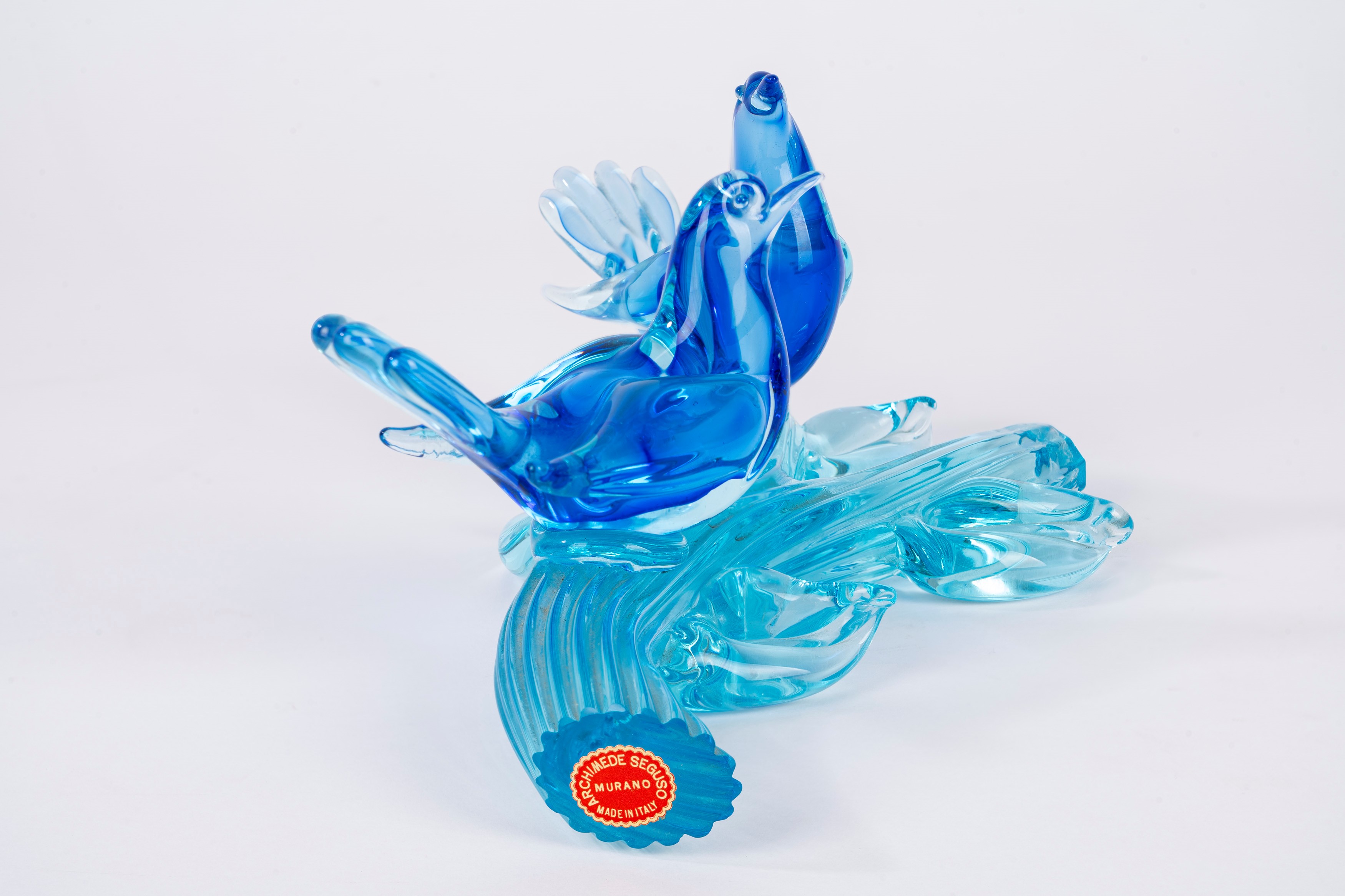 Archimede Seguso - Uccellini su ramo in vetro di Murano blu, anni '50-'60 del Novecento