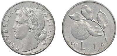 1 lira 1947 (Roma) – Italma, 1,26 g, diametro 21,60 mm