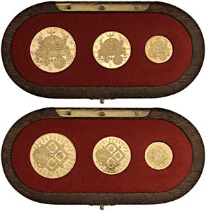 Set di 3 medaglie da 1, 3 e 5 Ducati 1973, serie "Tesoro Boemo", Kremnitz.