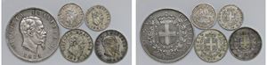 VITTORIO EMANUELE II (1861 - 1878) - Lotto di 5 monete, varie date e zecche.