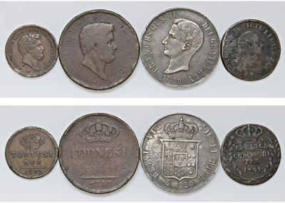 Varie autorità emittenti (XVIII–XIX secolo) – Lotto di 4 monete, Napoli