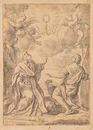 Lotto di ventiquattro disegni raffiguranti studi di figure, lucerne e candelabri