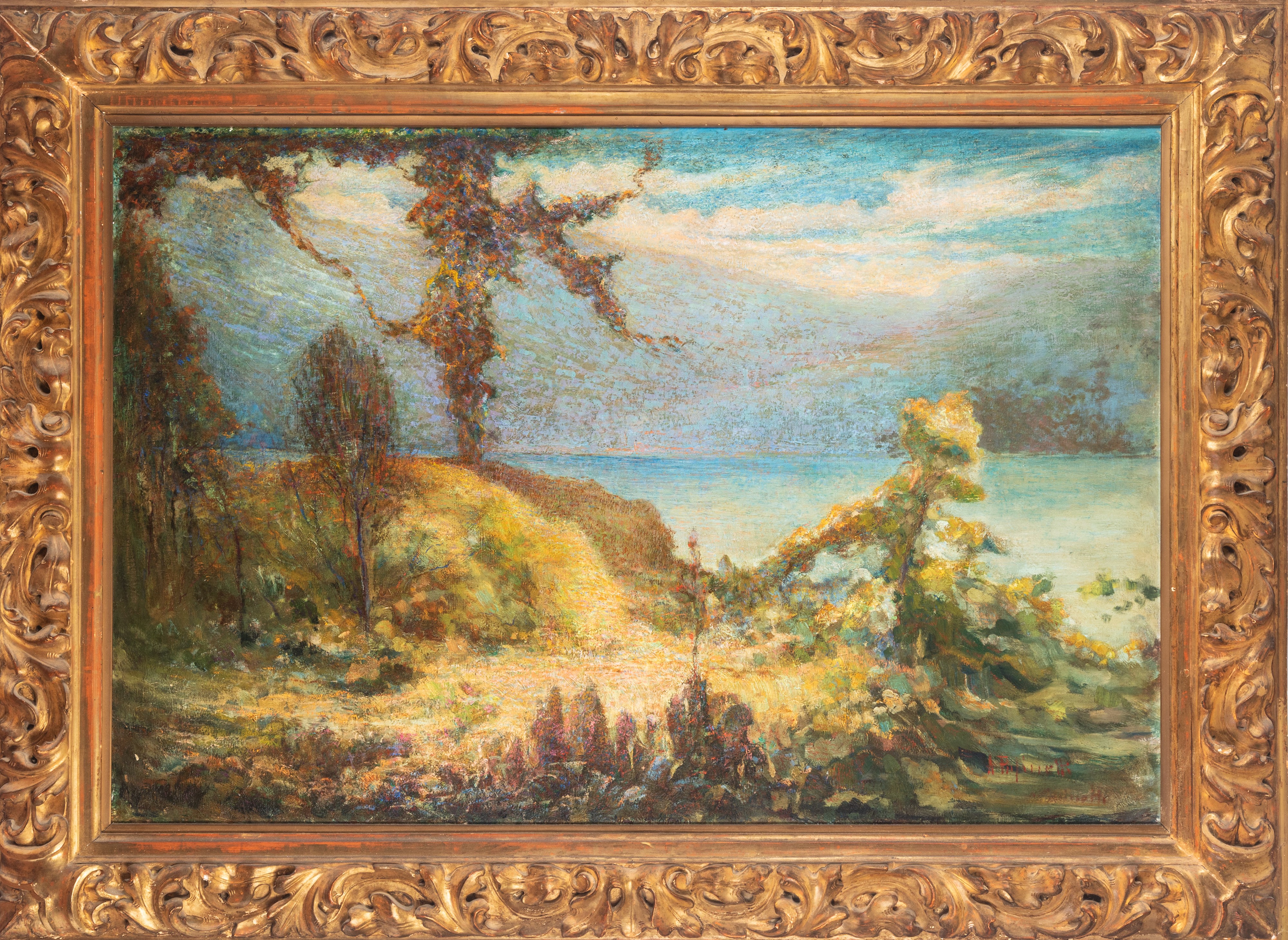 Antonio Pasinetti - Veduta di lago, olio su tela