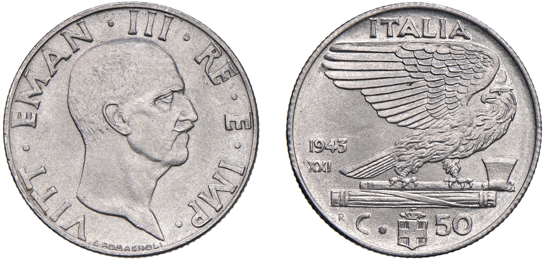 Regno D'italia - Vittorio Emanuele III, Serie di 6 monete «Impero» (1943, Roma) in vari metalli