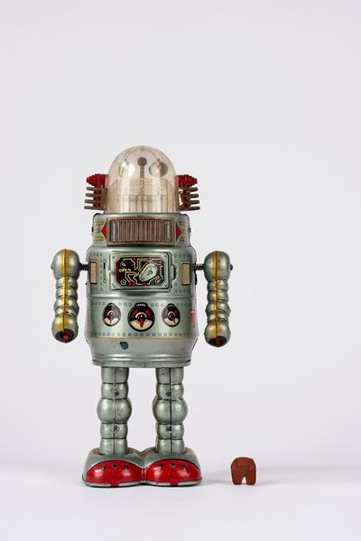 Robot in latta litografata DOOR ROBOT, made in Japan (ALPS), anni 1960