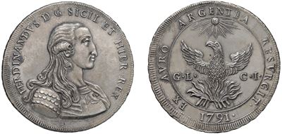 Ferdinando III di Borbone, Oncia da 30 tarì (II tipo), 1791, Palermo, argento
