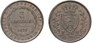 CARLO FELICE (1821 - 1831) - 3 Centesimi 1826, L in losanga, Torino.