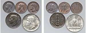 VITTORIO EMANUELE III (1900 - 1943) - Lotto di 5 monete, varie date, Roma.