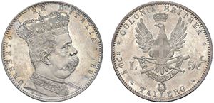 UMBERTO I, Colonia Eritrea (1890 - 1896) - Tallero 1891, Roma.