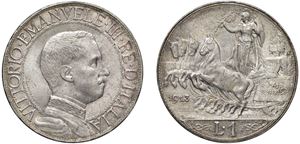 VITTORIO EMANUELE III (1900 - 1943) - 1 Lira 1913, "Quadriga veloce", Roma.
