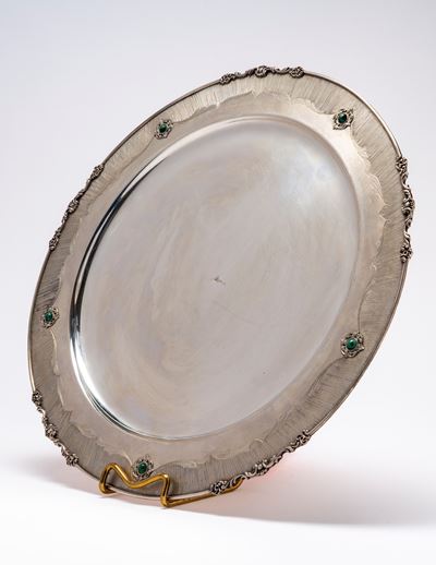 Piatto centrotavola in argento con malachite (Milano, 1960 ca.)
