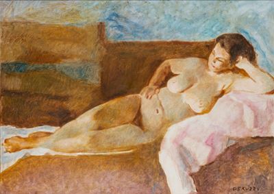 Nudo femminile disteso, olio su tela