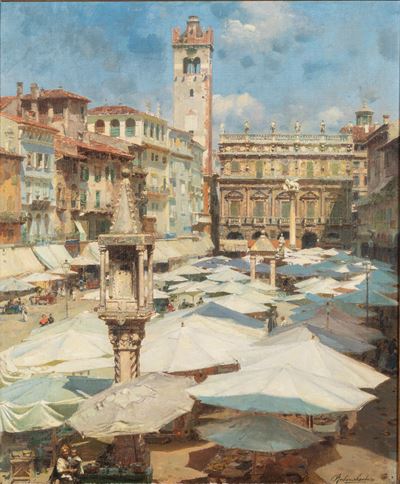 Verona, Piazza delle Erbe, olio su tela