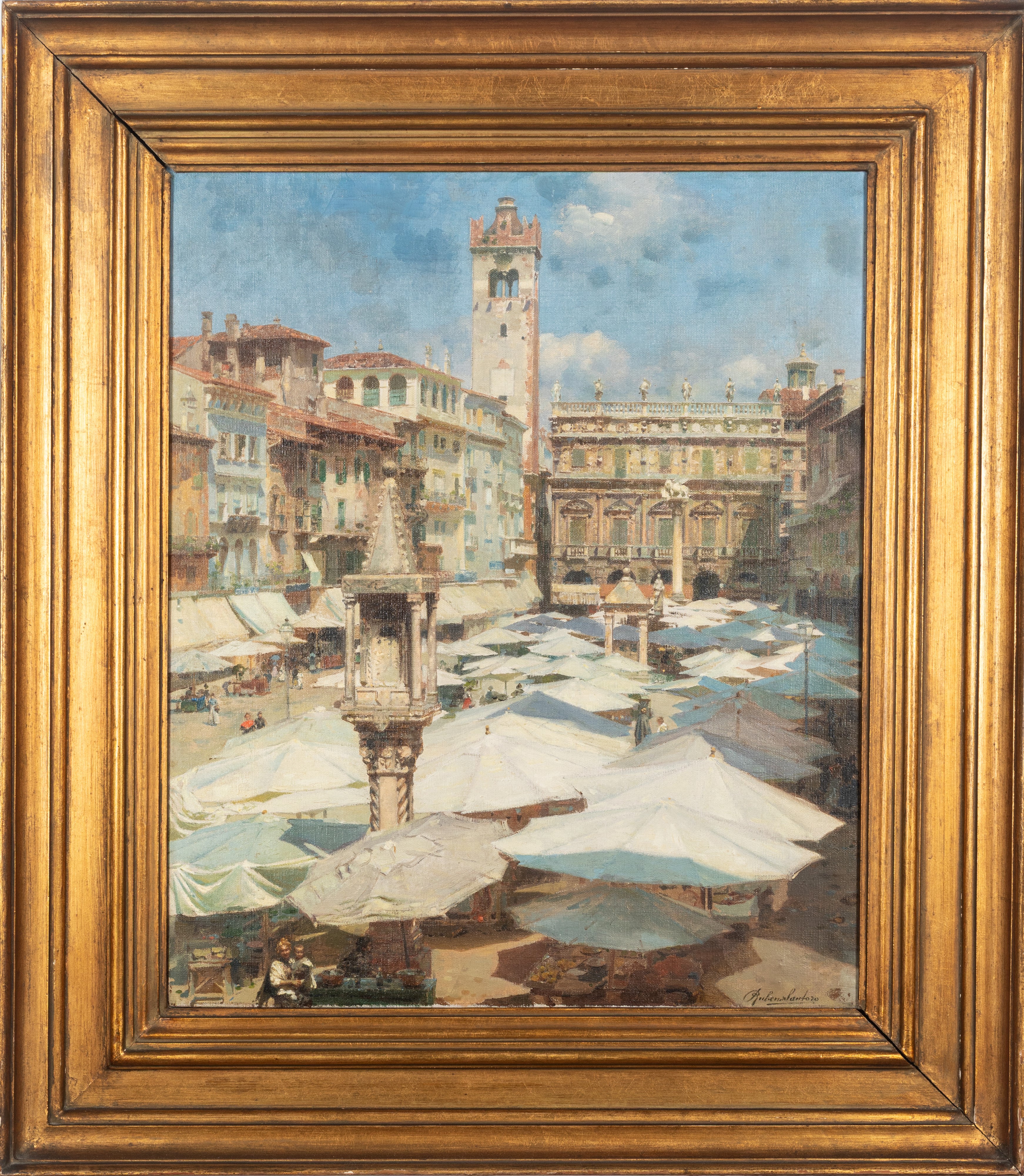 Rubens Santoro - Verona, Piazza delle Erbe, olio su tela