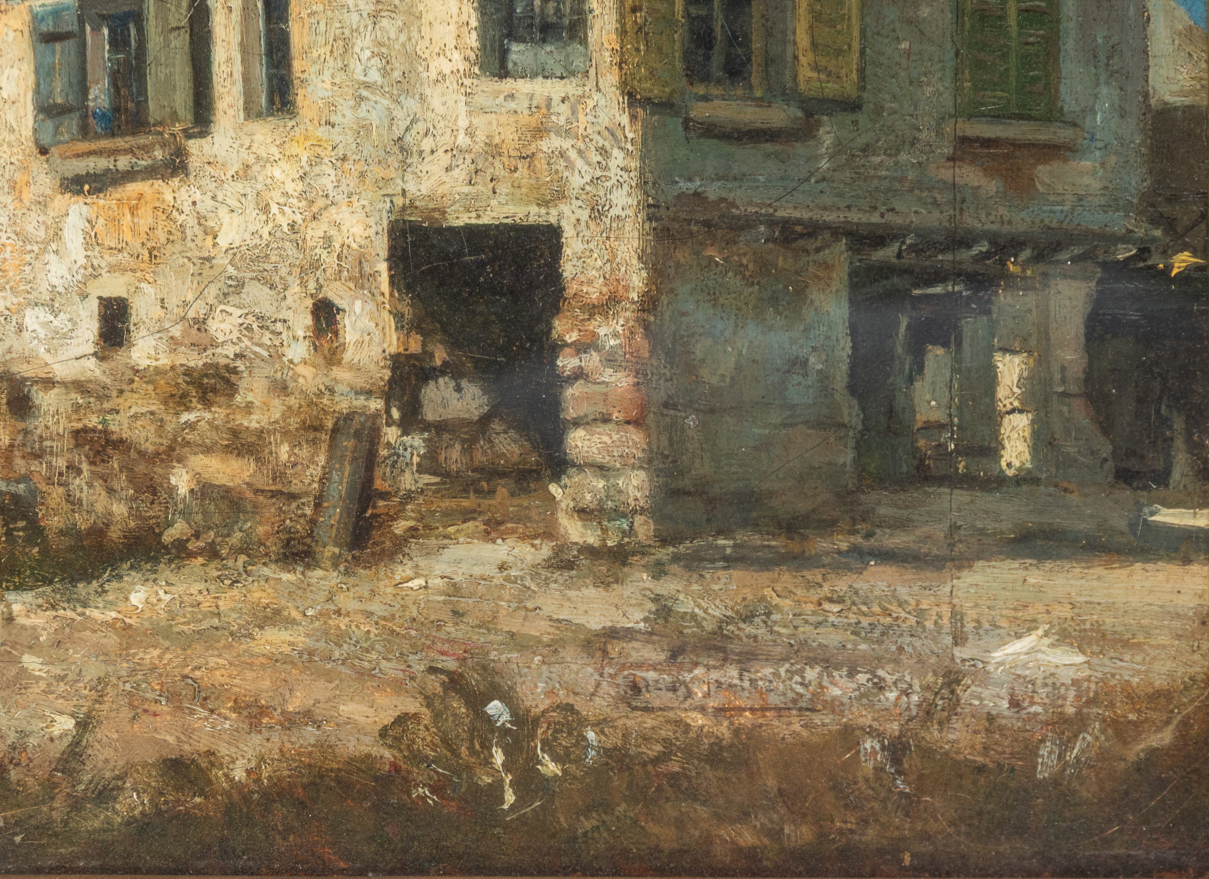 Scuola del Secolo XIX - Cascinale con cipresso, olio su tela
