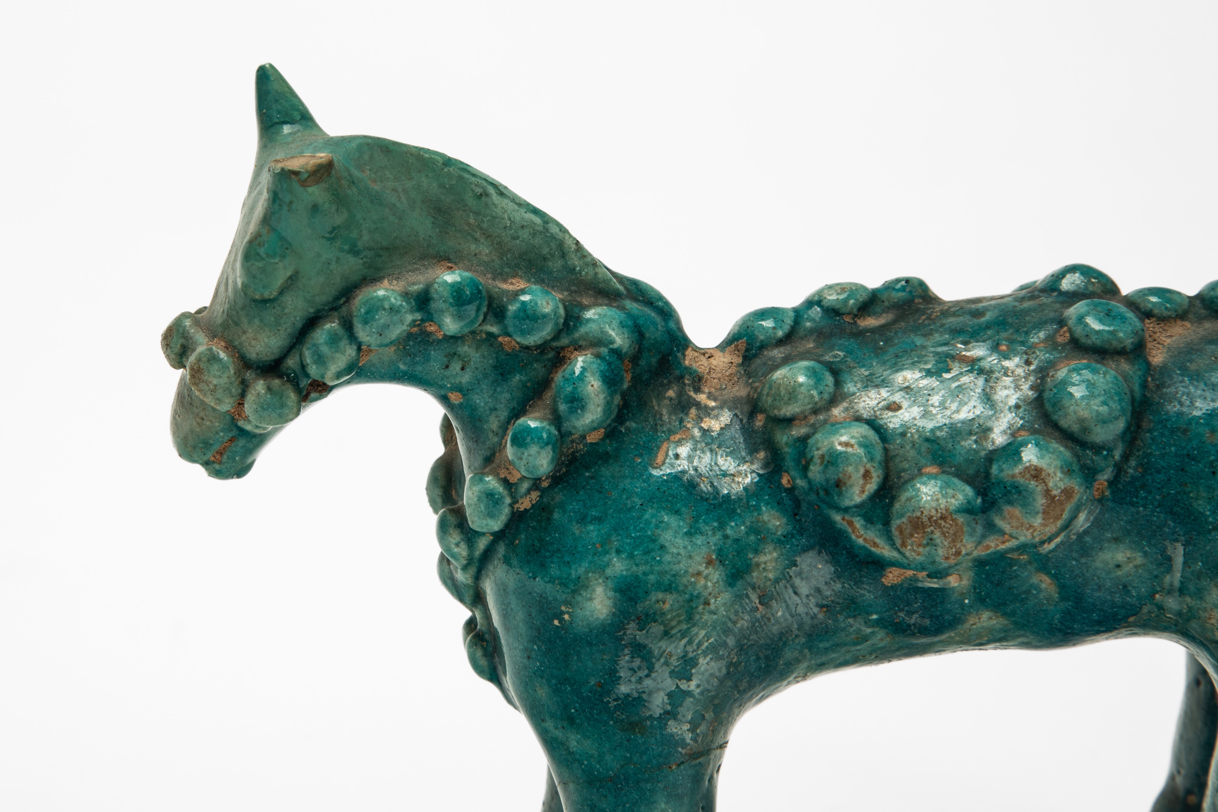 Antico cavallino persiano, ceramica invetriata monocroma turchese
