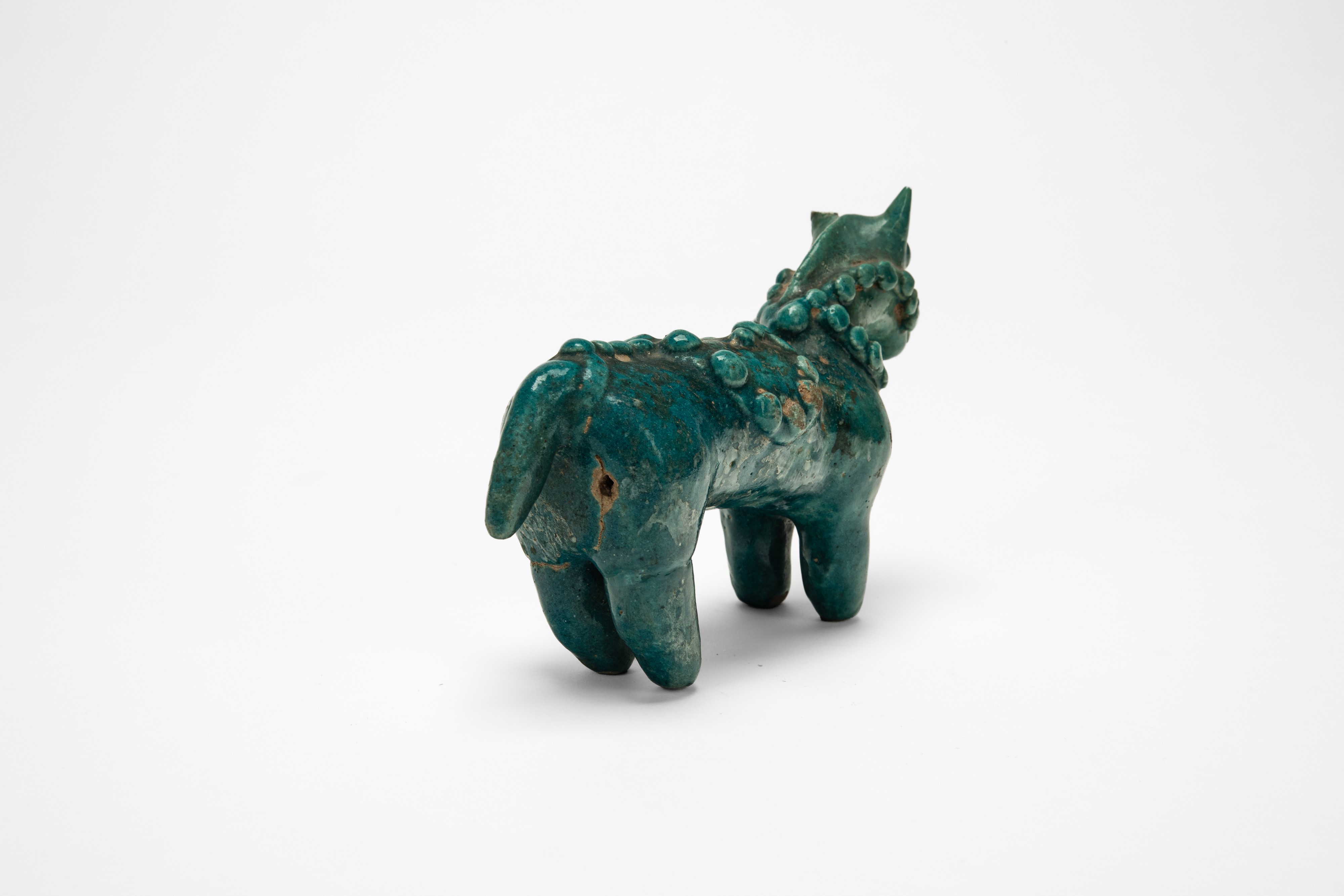 Antico cavallino persiano, ceramica invetriata monocroma turchese