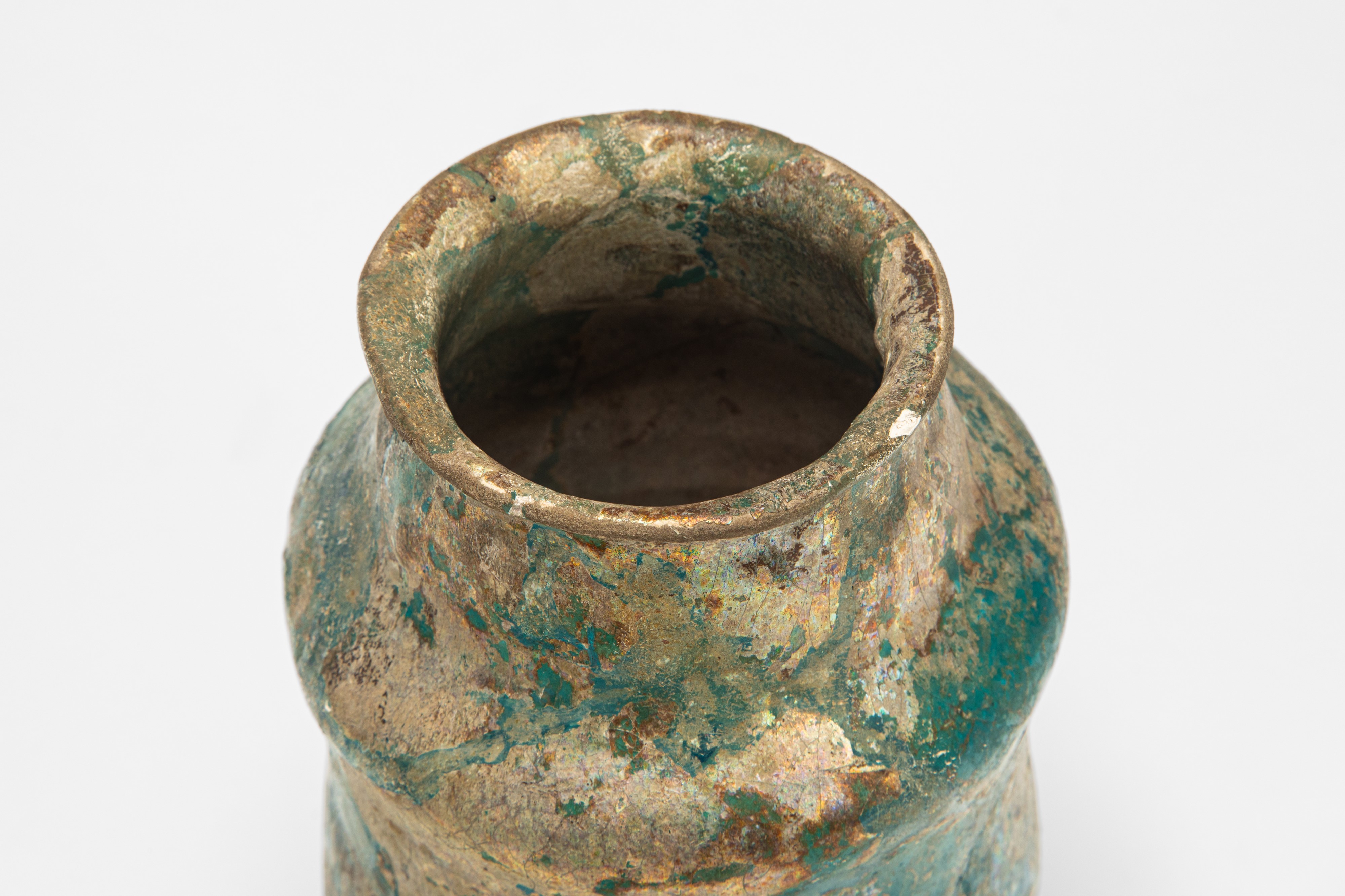 Albarello persiano antico, ceramica invetriata verde-turchese