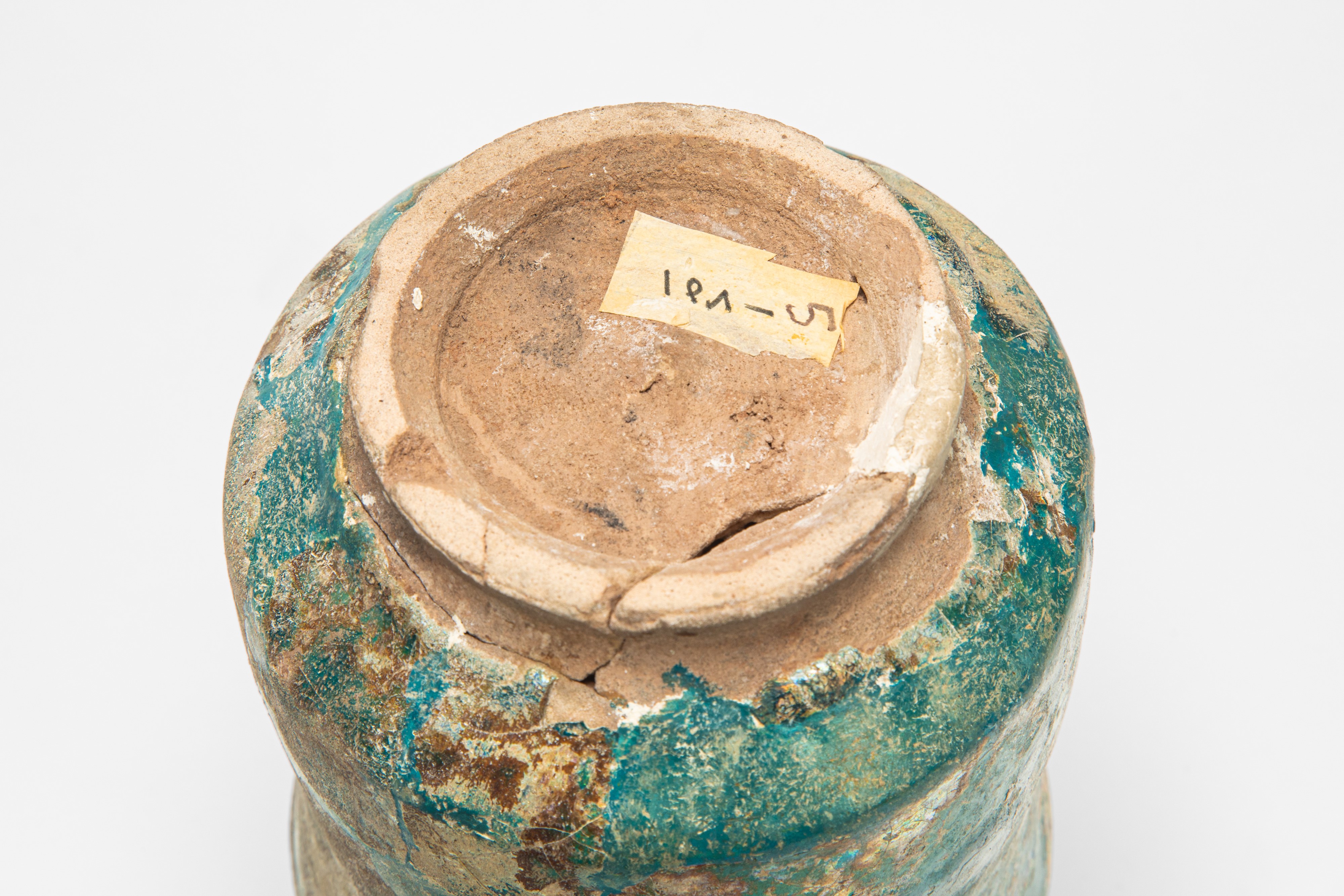 Albarello persiano antico, ceramica invetriata verde-turchese