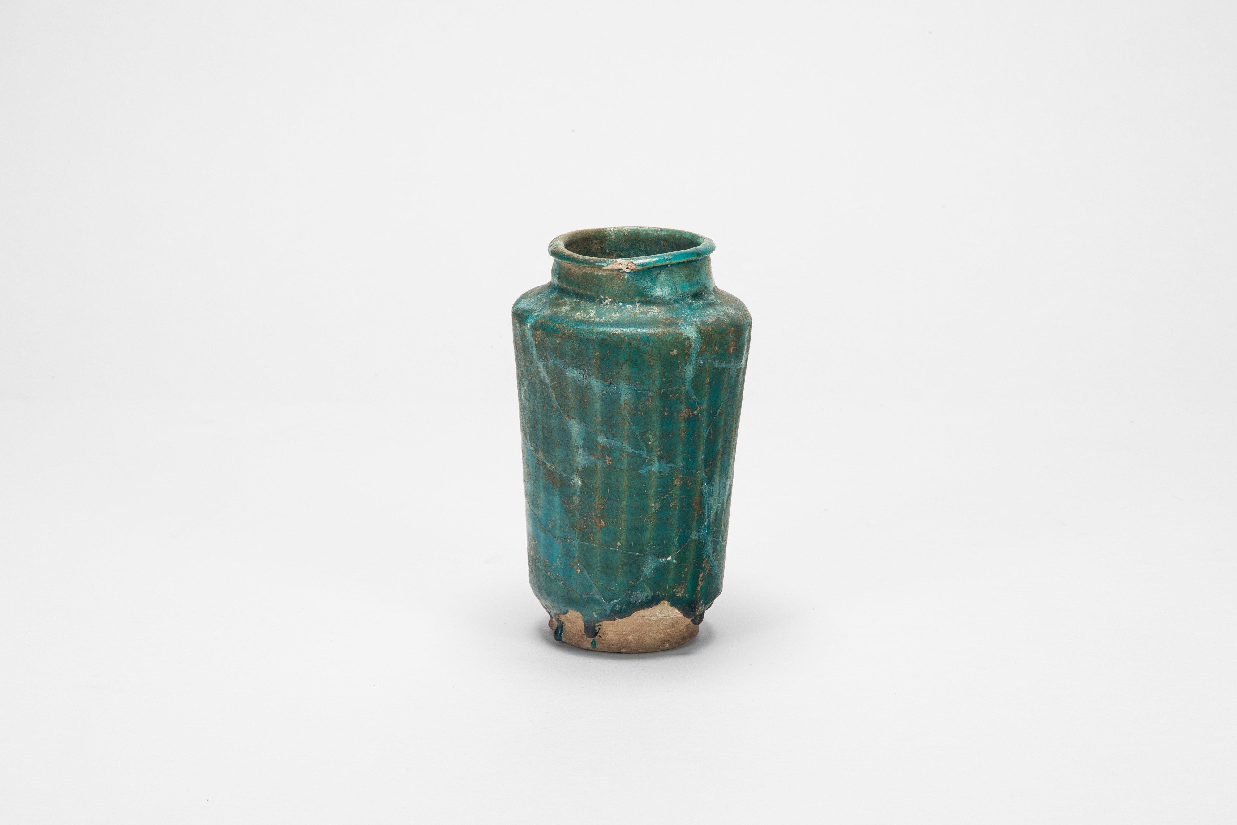 Albarello persiano antico, ceramica invetriata verde-turchese