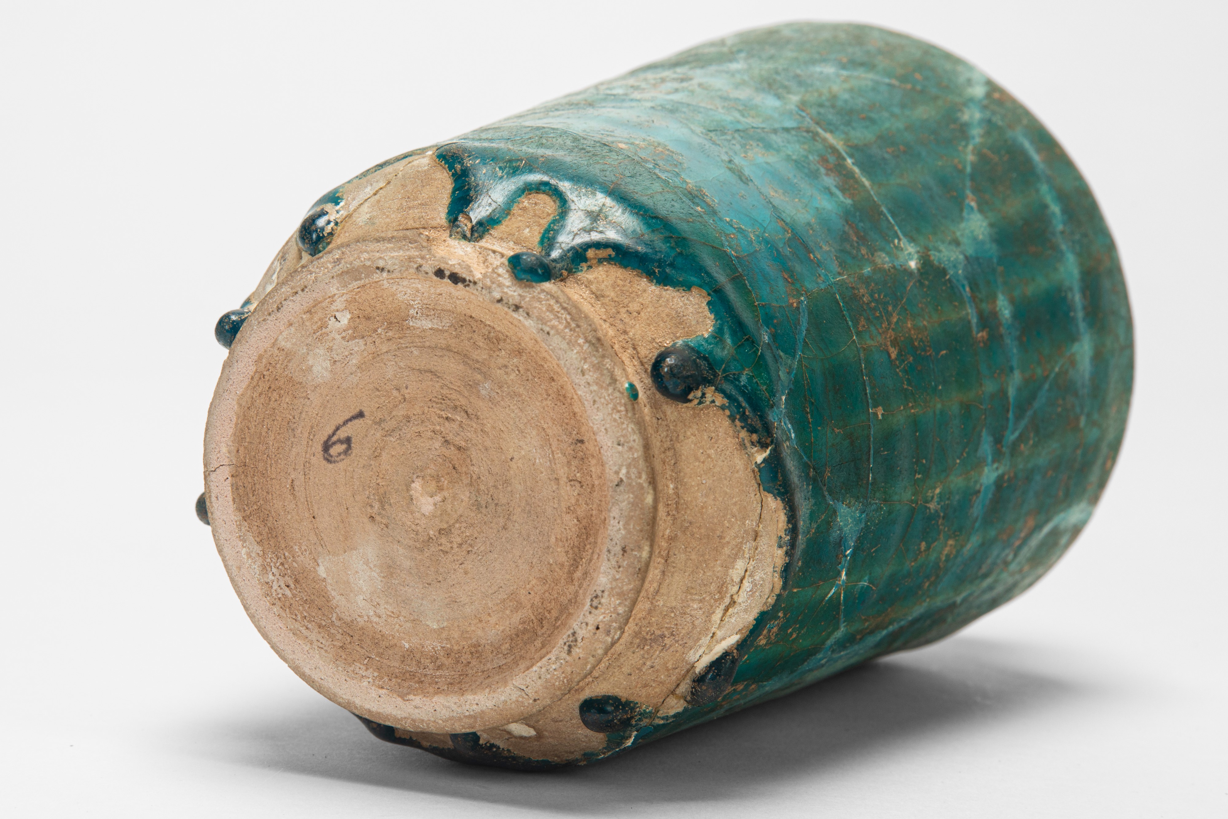 Albarello persiano antico, ceramica invetriata verde-turchese