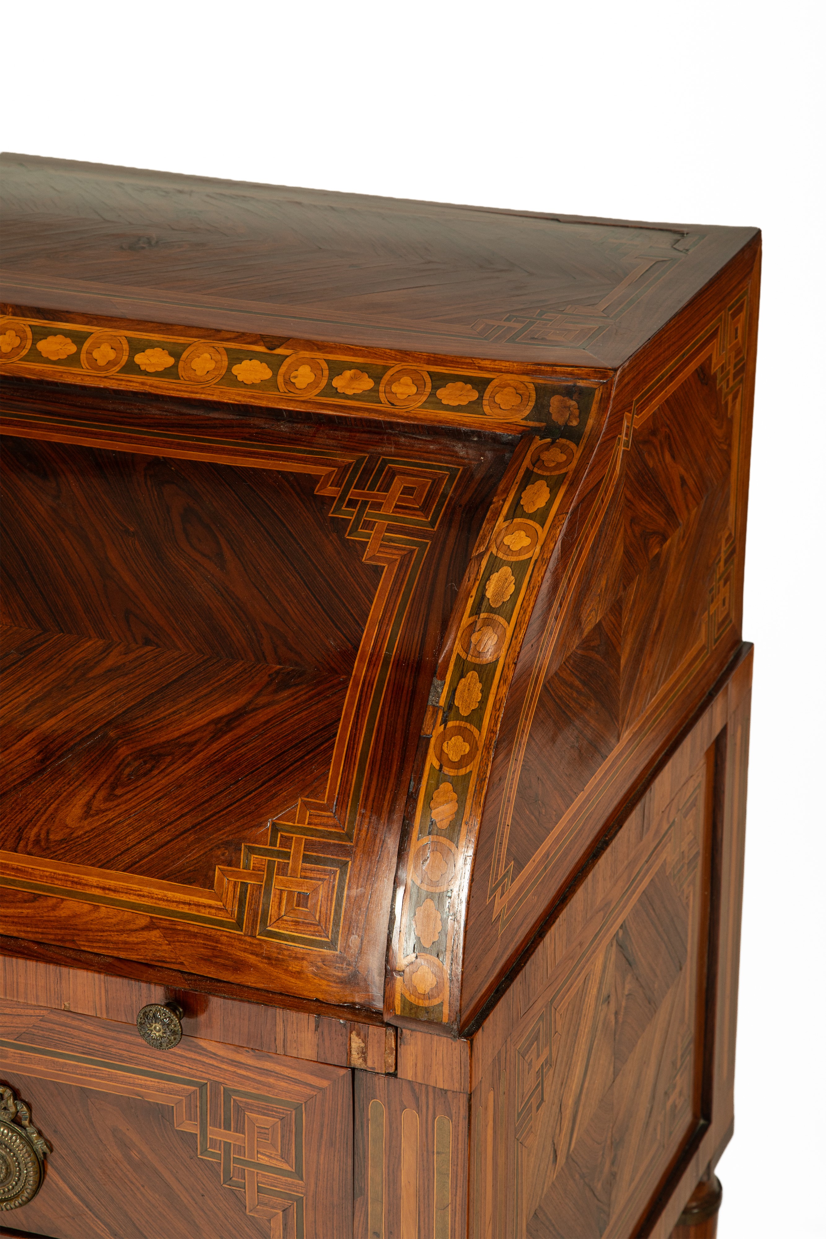 Ribalta a rullo lastronata e intarsiata, con decorazione geometrica, secolo XIX