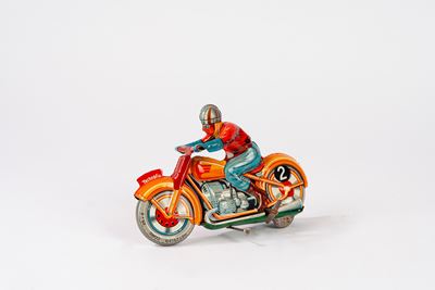 Giochi in latta litografata, Motocicletta con meccanismo a molla (modello G.E.255), anni 1950