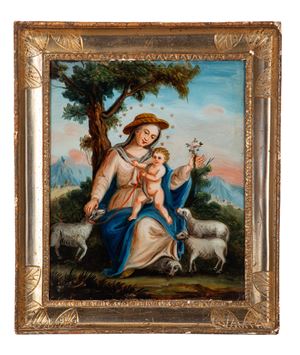 Madonna con Bambino e agnellini. Scuola dell&rsquo;Italia meridionale, secolo XVIII &ndash; XIX